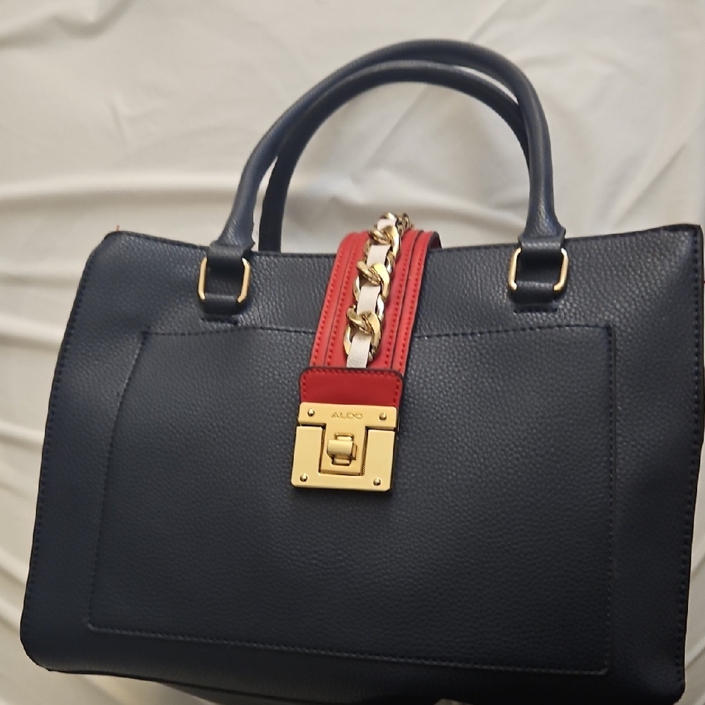 Aldo Navy and Red Satchel with Gold Accents